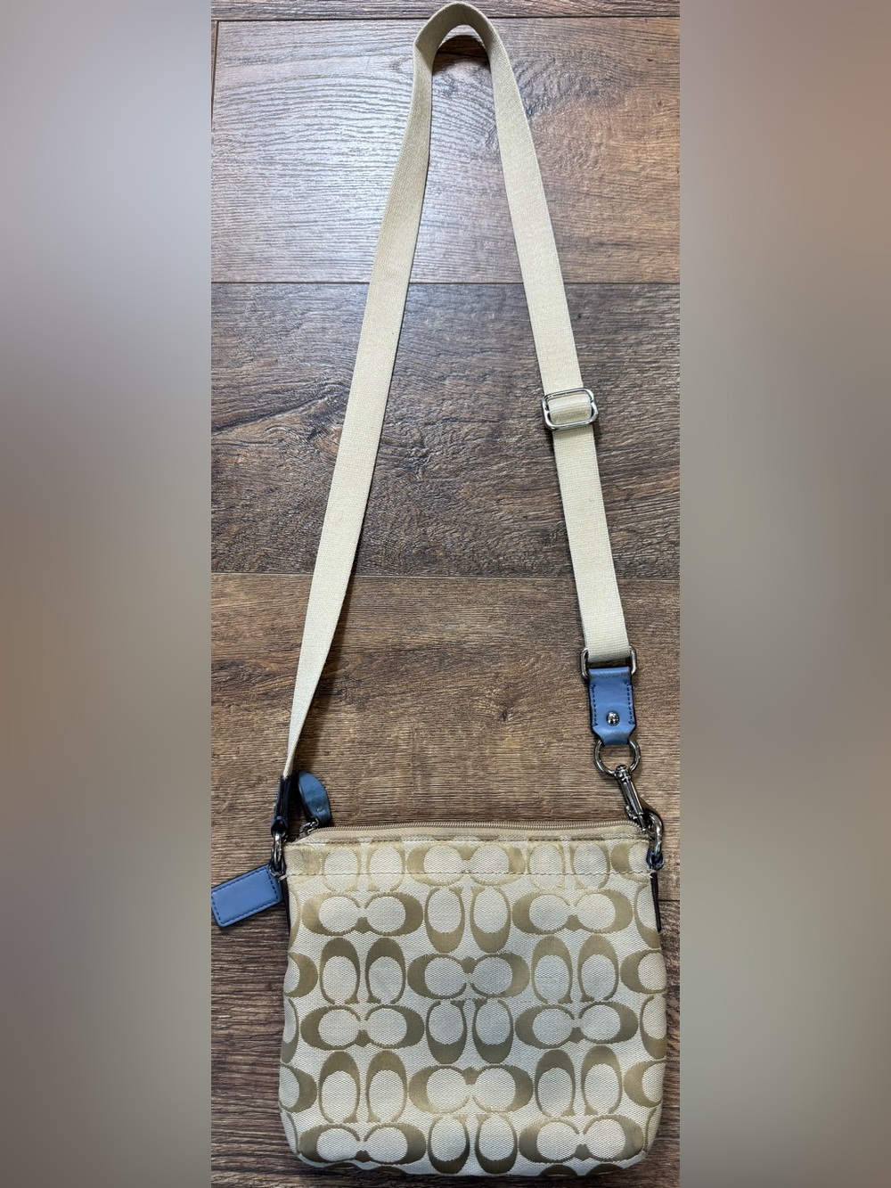 Coach Penelope Signature Crossbody Khaki Blue Canvas Turnlock Pocket - Picture 12 of 14